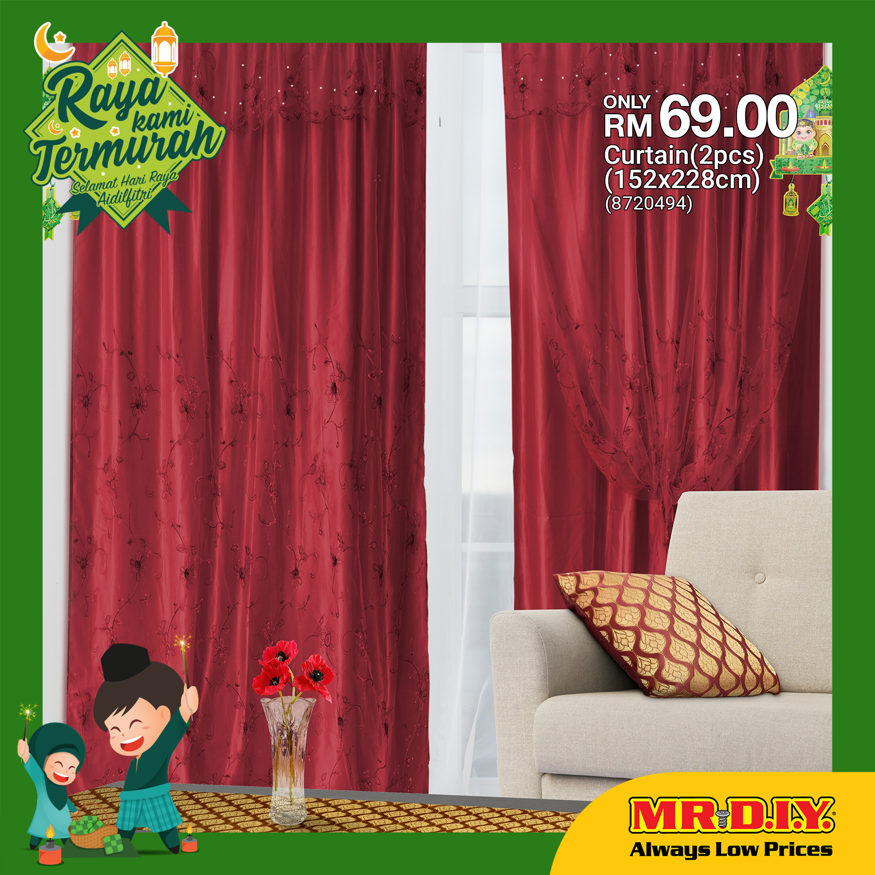 MR.DIY Red Curtain Malaysia